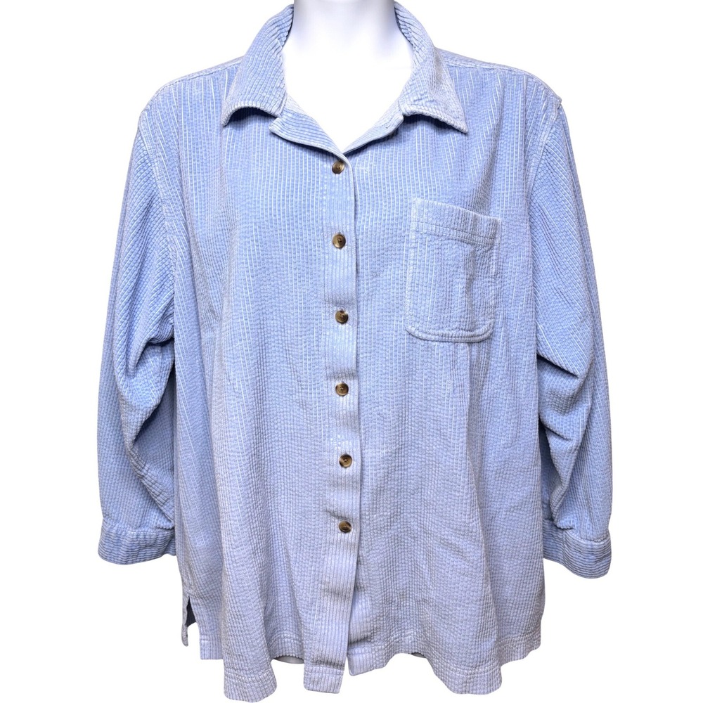 L.L. BEAN Womens Light Blue Corduroy Button Down Long Sleeve Shacket 3X Cabin